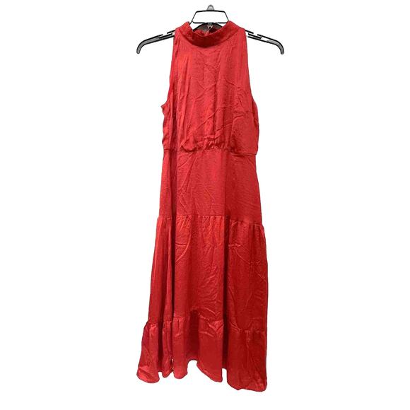 NWT Sz 0 Sam Edelman Red High Neck Parachute Maxi Dress. Ties In Back At Neck. - Picture 1 of 3